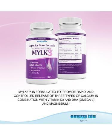 OMEGA BLU Calcium & Magnesium w/MYLK - High Absorption Formula with Omega 3, Vitamin D for Bone, Joint, Collagen, Heart & Brain Health - Pharmaceutical Grade - 60 Servings - Buy Online on GoSupps.com