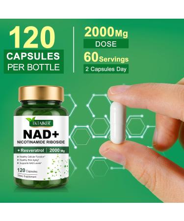 TKTALKER NAD Supplement 2000 Mg - 120 Capsules True NAD & Resveratrol, NMN Alternative Liposomal NAD+ for Women & Men, Support Cellular Health, Stamina & Healthy Aging - Ultra Strength Capsules - Buy Online on GoSupps.com