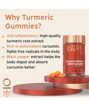 Nutriburst Turmeric Curcumin Gummies with Black Pepper Extract - 60 Count Vegan Sugar Free Formula for Joint & Muscle Health - Antioxidant & Anti-inflammatory Support - Buy Online on GoSupps.com