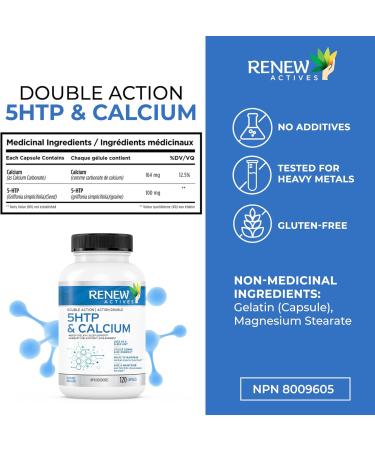 Renew Actives 5-HTP & Calcium Supplement - Sleep Aid - Promote Mood Balance - Source of Electrolyte - Help with Bone & Muscle - 120 Capsules (2packs) 120 count (Pack of 2) - Buy Online on GoSupps.com