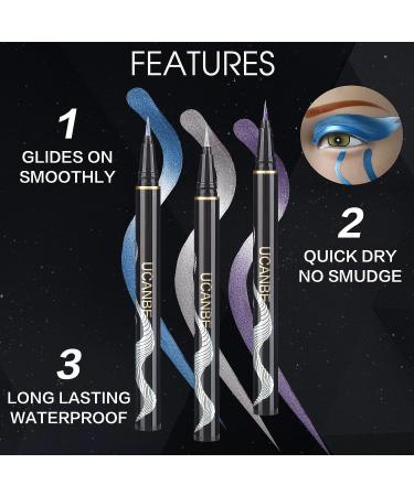 UCANBE 3PC Metallic Liquid Eyeliner Set - Blue, Purple, Silver Glitter Eye Liner Pen | Waterproof, Smudge Proof, Long Lasting Formula - Buy Online on GoSupps.com