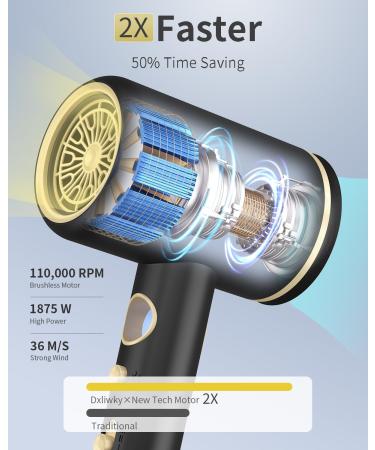 Professional 1875 Watt Ionic Hair Dryer - High-Speed Blow Dryer with Diffuser & Comb Nozzle LED Display Intelligent Control Low Noise - Ideal for Home & Travel (Black - Buy Online on GoSupps.com