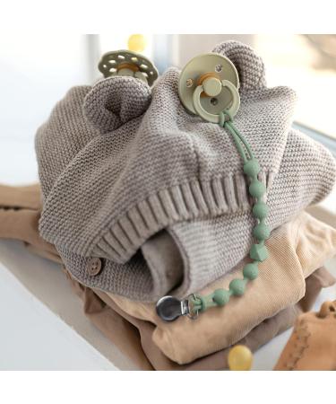 Yolnkos Pacifier Clip for Baby Boys and Girls - Teething Relief Soothie Binky Holder with Teether Toys - 2 Pack (Grey Green) - Perfect Gift for Birthday, Christmas, Shower - Buy Online on GoSupps.com