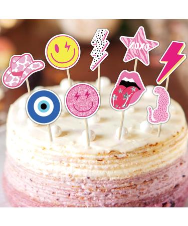 Whaline 40Pcs Preppy Pink Party Cupcake Toppers 10 Designs Paper Cake Decor Cute Cupcake Picks for Y2K Bachelorette Birthday Party Supplies Photo Booth Props - Buy Online on GoSupps.com
