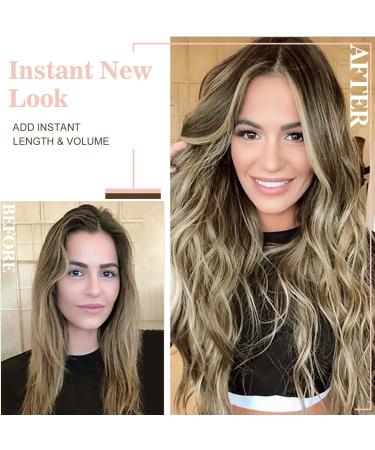 Invisible Wire Hair Extensions Clip in Natural Wavy Synthetic Hair - 16 Bright Bronde Highlights - Adjustable Size - Secure Clips - Long Curly Secret Hair Pieces for Women - Buy Online on GoSupps.com