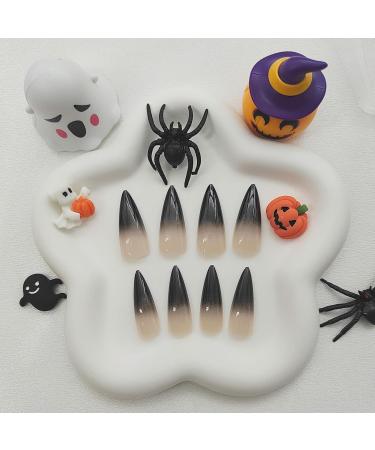 Shop Halloween Press on Nails Long Almond Stiletto Fake Nails 24 Pcs Black Gradient Acrylic for Women - Buy Online on GoSupps.com