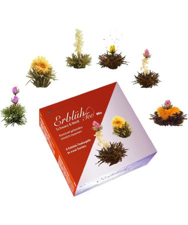 Creano Blooming Tea Gift Set Flowering Tea Giftset with 500 ml Glass Tea Pot and 6 Tea Flowers - Black & White Tea - Buy Online on GoSupps.com