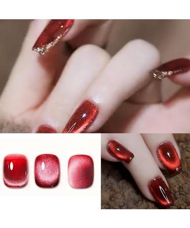 Jelly Cat Eye Gel Nail Polish Red Glitter Crystal Gel Polish Glitter Red Magnetic Nail Polish Soak Off UV/LED Sparkle Shiny Holographic Cat Eye Gel Polish for Nail Art Manicure Salon DIY at Home - Buy Online on GoSupps.com