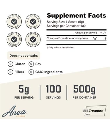 Anea Creatine Monohydrate - Unflavored | 5g Creapure per Serving | Supports Muscle Energy Strength & Recovery | Pure & Filler-Free | Made in GMP Facility - Buy Online on GoSupps.com
