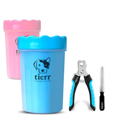 Tierr Pfotenreiniger for dogs |Remove dirt from dog paws |Thorough cleaning with soft brush |Dishwasher safe (size M + claw scissors blue) size M + claw scissors blue
