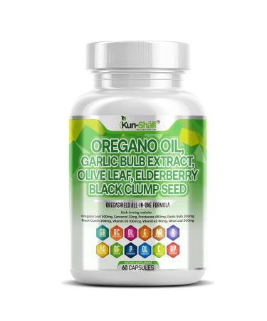 Kun Shafi Oregano Oil Garlic Extract Olive Leaf Black Seed Oil - Immune Support & Digestive Health Supplement for Women and Men with Vitamin D3 & Zinc - 1Pack