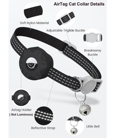 Reflective AirTag Cat Neck Band with Bell | Lightweight Tracker Collars for Kittens & Young Cats - Black - Buy Online on GoSupps.com