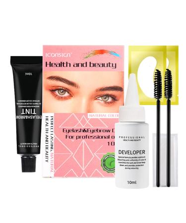 Eyebrow Color Kit 2 in 1 Eyelash & Eyebrow Color Set- Quick and Thick Coloring Natural Eyebrow Color Kit Professional DIY at Home Use 10ml (black)