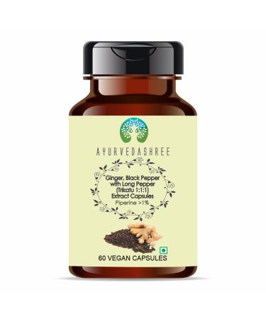 Trikatu Extract 500mg - 60 Vegetarian Capsules | Ginger with Black Pepper & Long Pepper Extract | | All Natural | 100% Vegan | Gluten-Free. Trikatu 60 Count (Pack of 1)