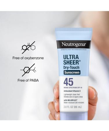 Neutrogena Ultra Sheer Dry-Touch Sunscreen For Face & Body SPF 45 Broad Spectrum UVA/UVB Protection Lightweight Water Resistant & Non-Greasy Travel Size Sunscreen 3 fl. oz Pack of 3 - Buy Online on GoSupps.com