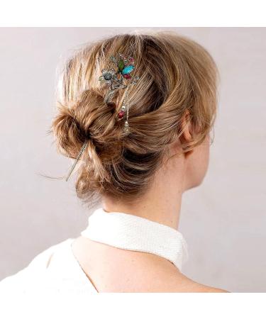 Elegant Benaton 4-Piece Vintage Chinese Hair Needle Set | Antique Bronze Hairpins for Women | Decorative Hairstyle Accessories for Celebrations & Daily Use - Buy Online on GoSupps.com