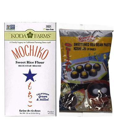 Sweet Rice Flour and Koshi An (Fine Sweetened Red Bean Paste) DIY Mochi (2 Item Bundle) 1 box of Mochiko Sweet Rice Flour 1 lb & 1 bag of Shirakiku Bean Paste 1.1 lbs