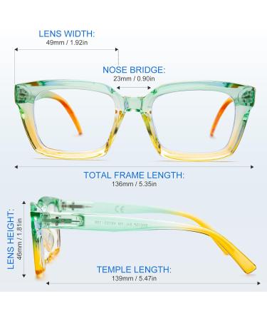 Amorays Oversize Square Vintage Reading Glasses for Women & Men - Anti-Blue Light +3.00 Presbyopia Readers in Yellowish Green - International Shipping Available - Buy Online on GoSupps.com