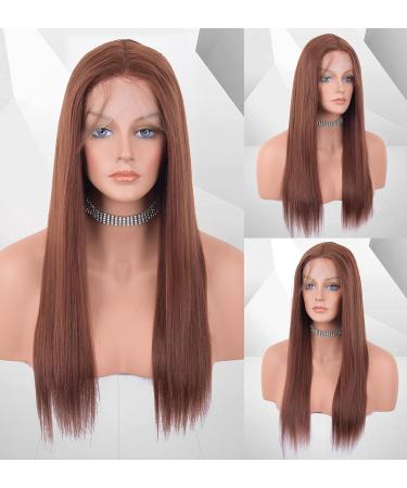 Vebonny Auburn Brown Lace Front Wig for Women - 20 Inch Straight Hair with Baby Hair Glue-Free & Middle Parting - #021 - Buy Online on GoSupps.com