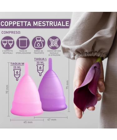 BiBrad Menstrual Cup Set - 2 Sizes (M & L) Sterilizer & Cotton Bag | 100% Soft Medical Silicone Washable & Reusable - Buy Online on GoSupps.com