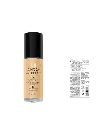Milani Conceal Perfect Liquid Foundation & concealer Water Resistant Full Coverage - 03 Light Beige - 1 Fl Oz - Buy Online on GoSupps.com