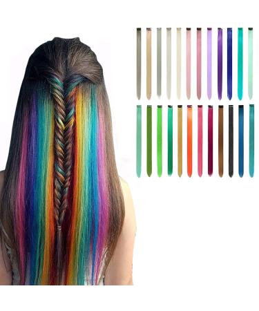 Colored clip in hair extensions Rainbow Straight Hair Extensions Clip 21 inch multi-colored heat-resistant highlight hair parts Cospaly Fashion Synthetic Hair Extensions for women girls