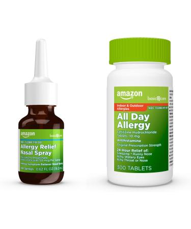 Amazon Basic Care Allergy Bundle Allergy Relief Nasal Spray Fluticasone Propionate and All Day Allergy Tablets Cetirizine Hydrochloride 24 Hour Relief - Buy Online on GoSupps.com