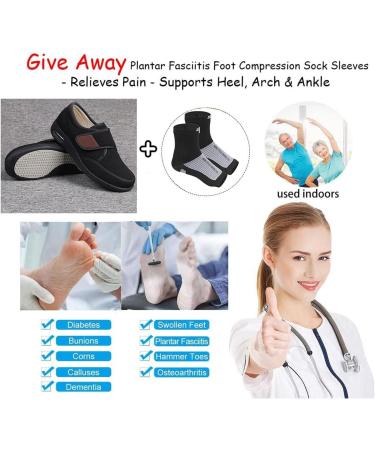 Plantar Fasciitis Shoes for Women | Adjustable & Breathable Plus Size Comfort | Diabetic & Edema Friendly Footwear | Cozy Hospital Shoes for Elderly - Black - Buy Online on GoSupps.com