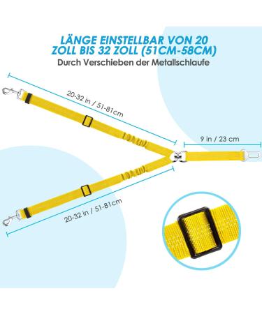 Slowton 2-in-1 Dog Car Seat Belt - Durable Tangle-Free Adjustable & Reflective for Medium Dogs - Yellow - Buy Online on GoSupps.com