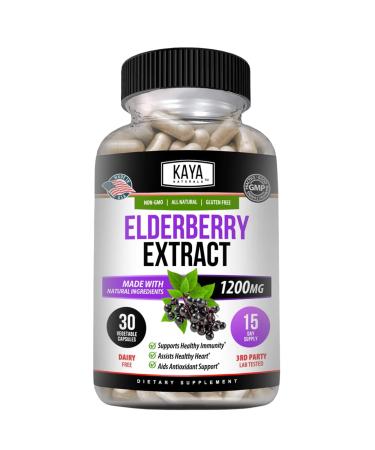 Kaya Naturals Elderberry Immune Support - Elderberry Extract Rich Antioxidant Premium Vitamins 1200mg Immune System Booster Sambucus Capsules - 30 Count 30 Count (Pack of 1)