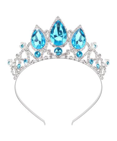 COCIDE Frozen Elsa Tiara for Girls Birthday Crown Halloween Costume Blue Crystal Headband Tiara Princess Hair Accessories for Wedding Bridal Flower Girls Party Prom Cosplay Elsa Blue+Silver