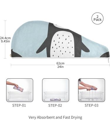 Clever Penguins Hair Towel 2 Pack - Super Absorbent Quick Dry Hair Turbans for Women & Girls - Buy Online on GoSupps.com