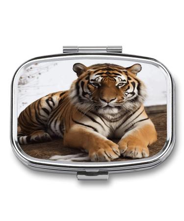 Pill Box Big Tiger Print 2 Compartment Medicine Pill Case Pill Organizer Decorative Metal Portable Pill Box for Pocket Or Purse Style