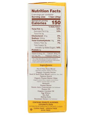 Simple Mills Chunky Peanut Butter Soft Baked Bars - 5.99 oz | Healthy Snack - Buy Online on GoSupps.com