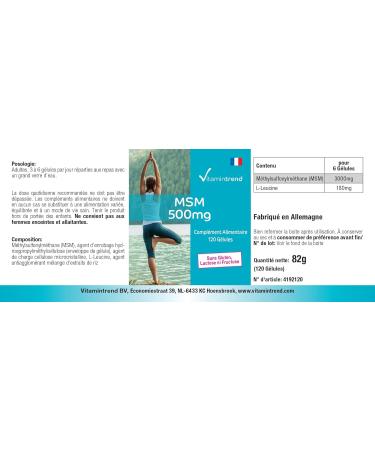 MSM 500 mg 120 capsules methylsulfonylmethane high dose vegan bioavailable supplements from Germany Vitamin trend - Buy Online on GoSupps.com