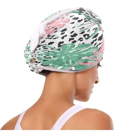 Tropical Leaves Dry Hair Cap & Quick-Drying Towel Set | Super Absorbent Soft & Comfortable - 2 Piece with Button Headband | International Shipping Available - Buy Online on GoSupps.com
