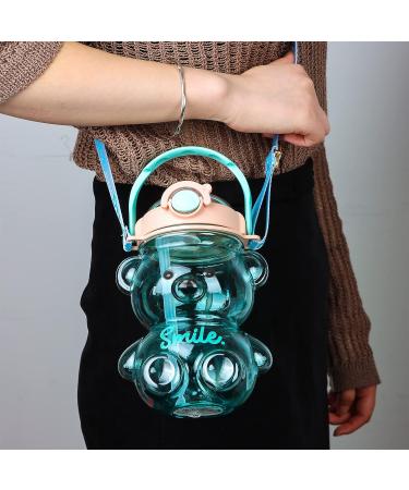 Kawaii Bear Straw Bottle Large capacity bear water bottle with Strap and Straw   Cute Portable Bear shaped water Bottle Adjustable Removable Strap for outdoor and school activities(blue) - Buy Online on GoSupps.com