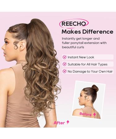 REECHO 24" Ponytail Extension - Claw Clip In Long Curly Wavy Ponytail for Women - Medium Blonde with Highlights - Buy Online on GoSupps.com
