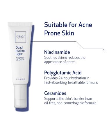 Obagi Hydrate Light Oil-Free Moisturizer Fast-Absorbing Lightweight Gel for Acne-Prone Skin Non-Comedogenic Hypoallergenic with Soothing Niacinamide Glycerin & Ceramides for 24-Hour Hydration 1.7 Fl Oz (Pack of 1) - Buy Online on GoSupps.com