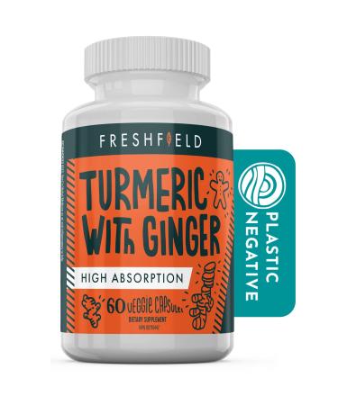 Freshfield Turmeric and Ginger w/Bioperine : Vegan Friendly Curcumin Supplement Pills 600mg of Bioactive Compounds High Absorption 95% Curcuminoids (Turmeric & Ginger)