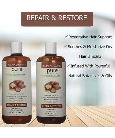 PURE Argan Oil Shampoo & Conditioner Set 26.5 oz - Extra Strength Formula with Keratin & Dead Sea Minerals - Moisturizes Dry & Damaged Hair - Buy Online on GoSupps.com