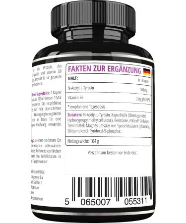 N-Acetyl-L-Tyrosine 500mg with Vitamin B6 | 120 Capsules | High Dose Amino Acids Supplement | 4 Months Supply | Apollo's Hegemony - Buy Online on GoSupps.com