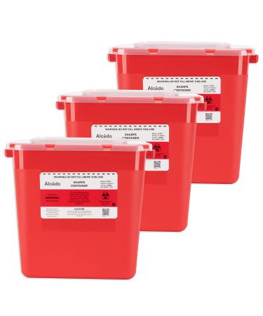 Alcedo Sharps Container for Home Use 2 Gallon (3-Pack), Biohazard Needle and Syringe Disposal, Professional Medical Grade