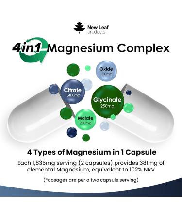 High Strength Magnesium Glycinate 4-in-1 Complex 2000mg - 120 Vegan Capsules, UK Made - Buy Online on GoSupps.com