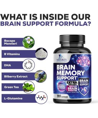 Brain Supplement for Focus, Memory and Energy Support with DMAE, Bacopa Monnieri and Phosphatidylserine - 180 Capsules - Buy Online on GoSupps.com