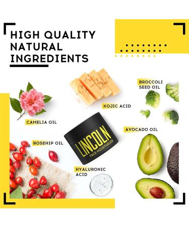 LINCOLN Natural Face Moisturiser For Men - Mens Moisturiser For Acne Prone Skin - Mens Face Moisturiser For Dry Skin & Oily Skin Moisturiser - Mens Face Cream & Moisturiser Face Cream for Men 100g - Buy Online on GoSupps.com