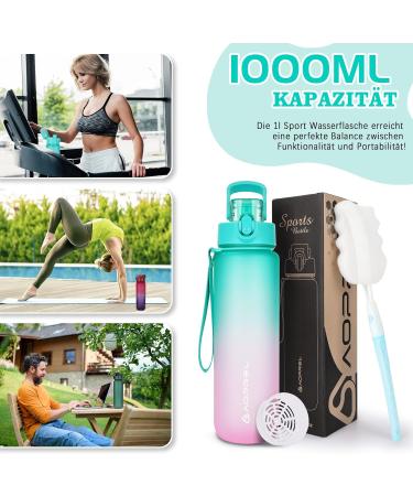 Buy Aoprel 1L BPA-Free Tritan Water Bottle - Leak-Proof Sport Bottle for Fitness Hiking & Camping - Green Pink Color Gradient - Buy Online on GoSupps.com