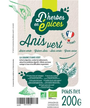herbes en pices DHERBES AND EPICES Green anise 200g Bulk Organic Herbal Tea and Infusion Certified organic - Buy Online on GoSupps.com