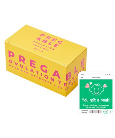 Pregable 25 Ovulation Test Kit, Free Tracker app, OPKs, 25 LH Strips, Ovulation Predictor iOS and Android APP