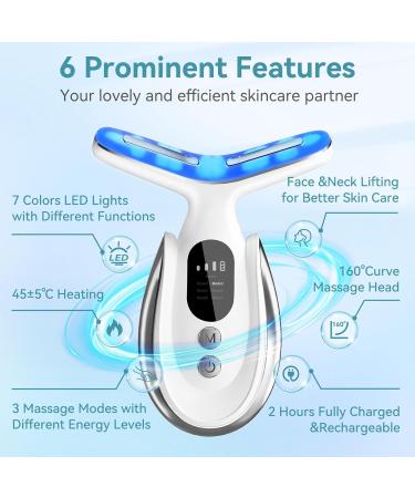 Neck Face Massager 7-in-1 Portable Facial Massager | Vibrating & Warming Function for Face Neck & Shoulder Care - White - Buy Online on GoSupps.com